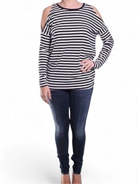 Michael Kors Black & White Striped Cold-Shoulder Women's Top Small